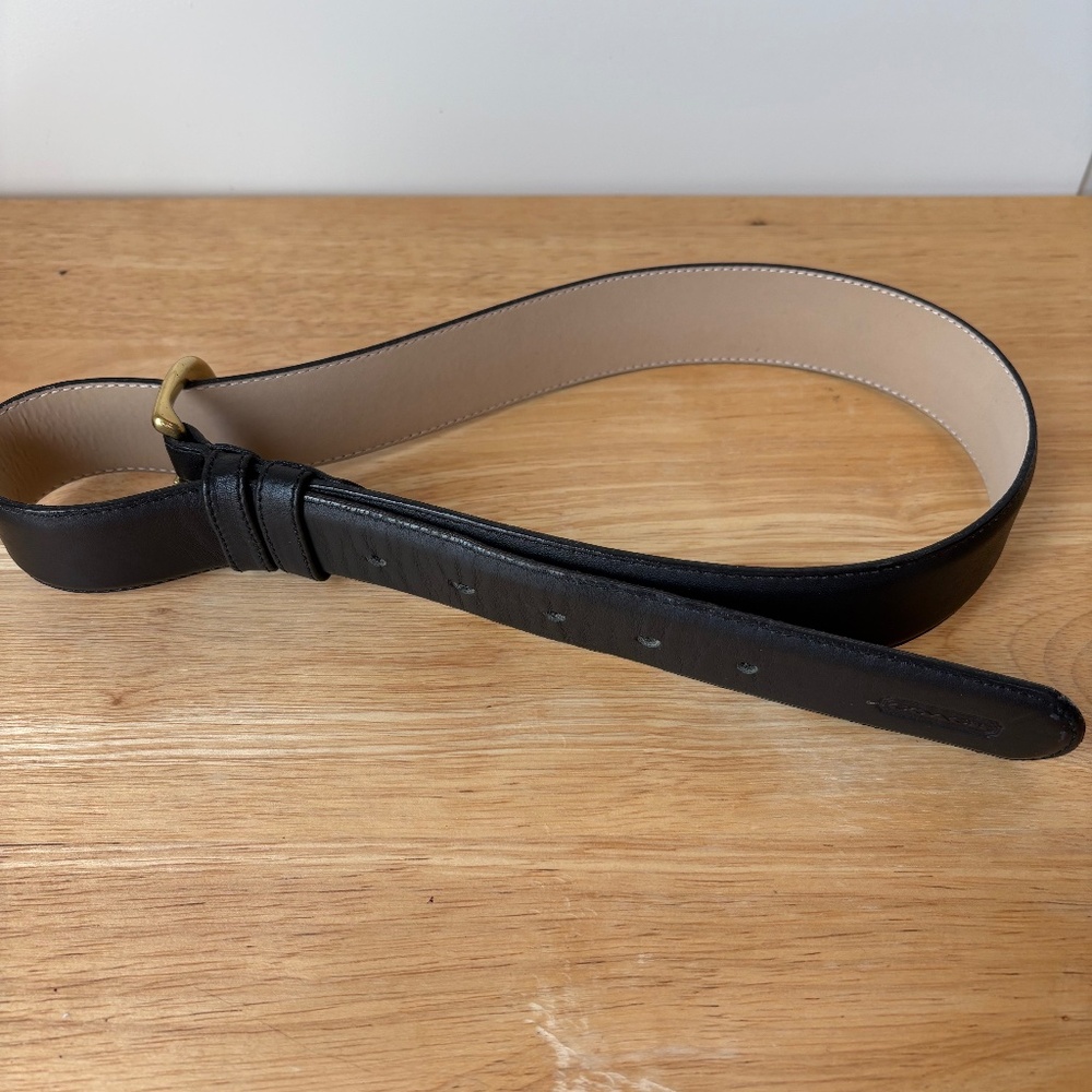 Coach Black Leather Belt with Gold Buckle-Medium